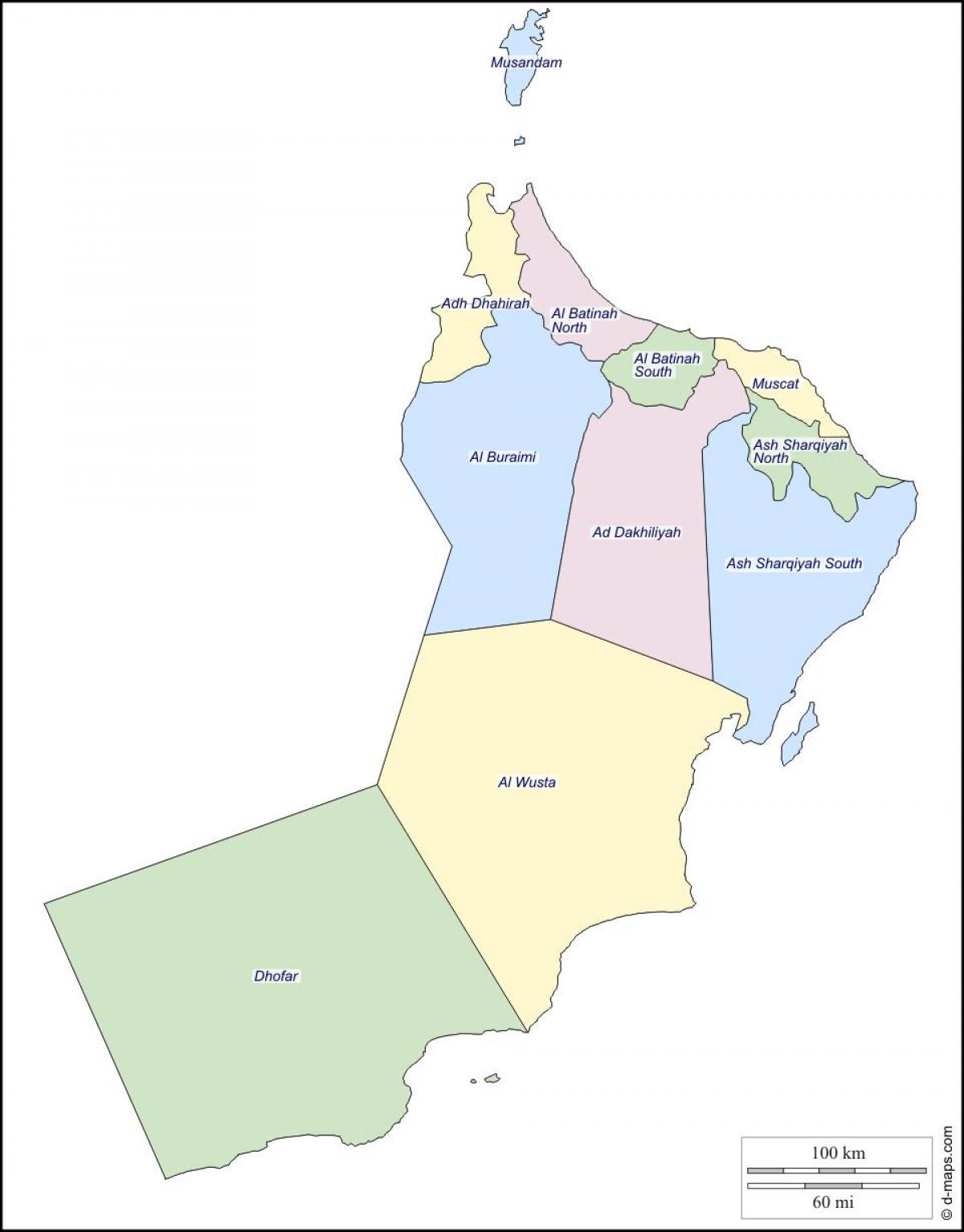 mappa di Oman governatorati